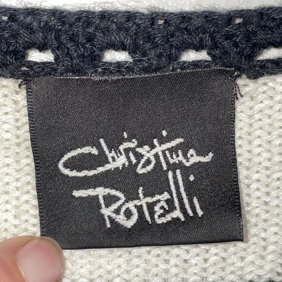 Vintage Christina Rotelli Checkered Floral Applique Sweater Cardigan 100% Cotton - Picture 8 of 12